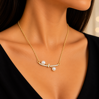 Elegant Pearl Chain Pendant for Women | Gold Tone Chain with Pearl & Crystal Pendant