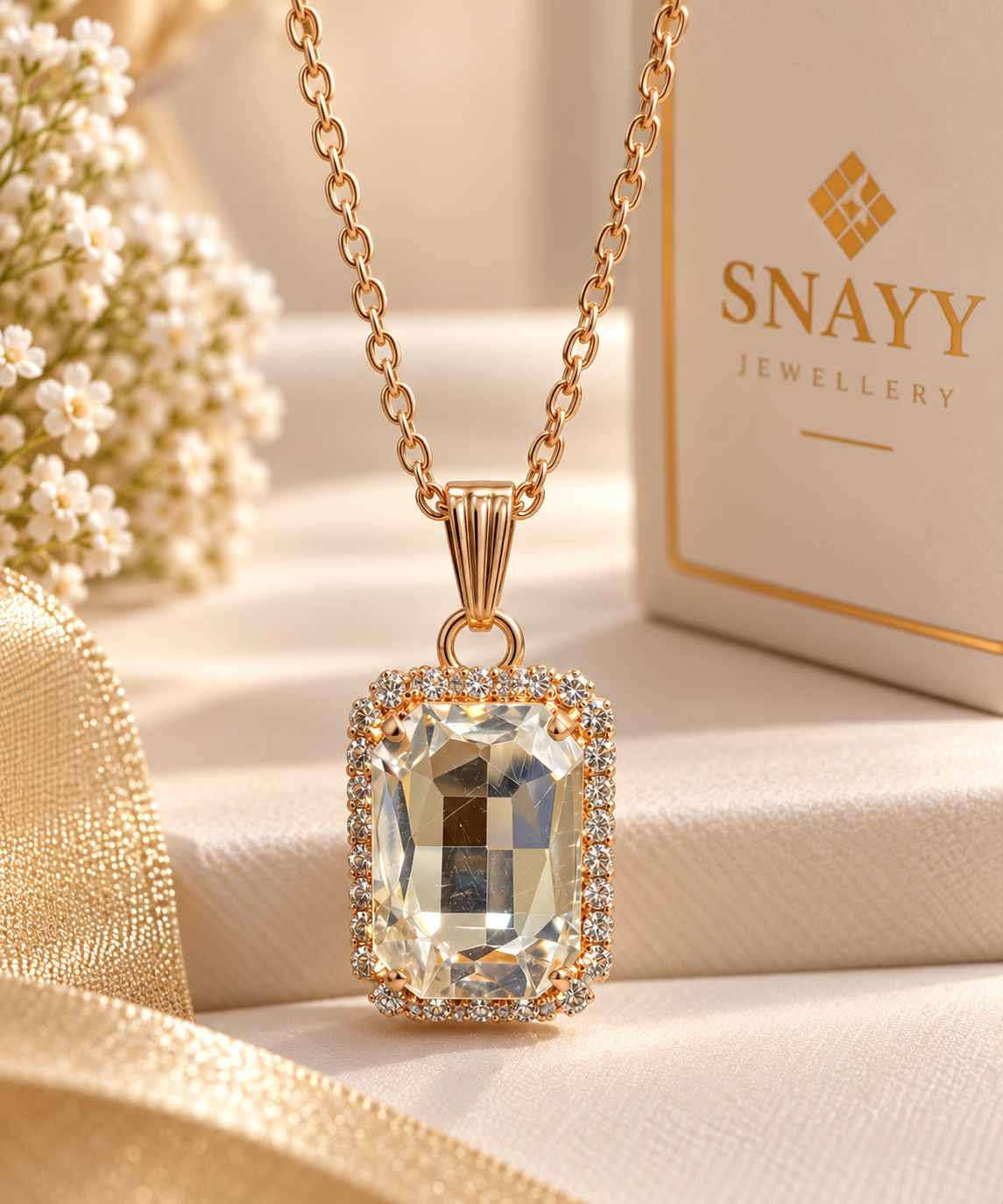 Elegant Rectangular Crystal Chain Pendant for Women | Gold Tone Pendant