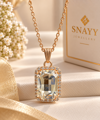 Elegant Rectangular Crystal Chain Pendant for Women | Gold Tone Pendant