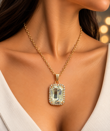 Elegant Rectangular Crystal Chain Pendant for Women | Gold Tone Pendant