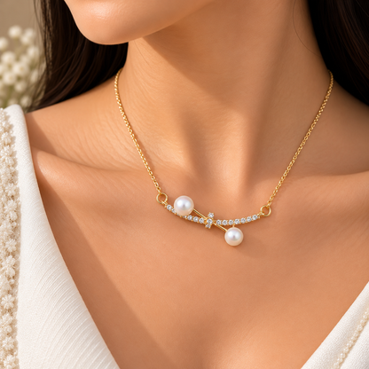 Elegant Pearl Chain Pendant for Women | Gold Tone Chain with Pearl & Crystal Pendant