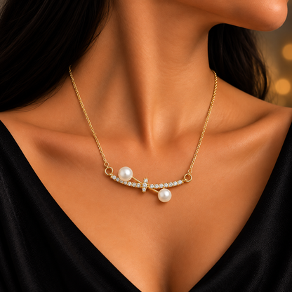 Elegant Pearl Chain Pendant for Women | Gold Tone Chain with Pearl & Crystal Pendant