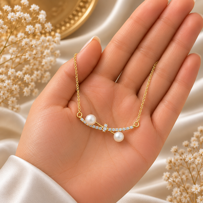 Elegant Pearl Chain Pendant for Women | Gold Tone Chain with Pearl & Crystal Pendant