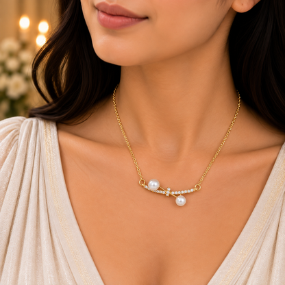 Elegant Pearl Chain Pendant for Women | Gold Tone Chain with Pearl & Crystal Pendant