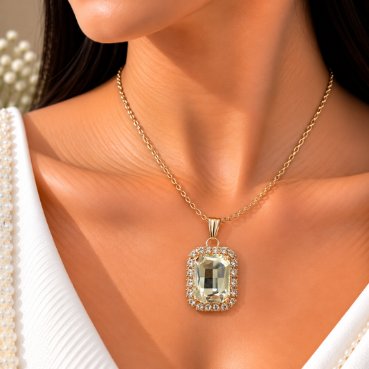 Elegant Rectangular Crystal Chain Pendant for Women | Gold Tone Pendant