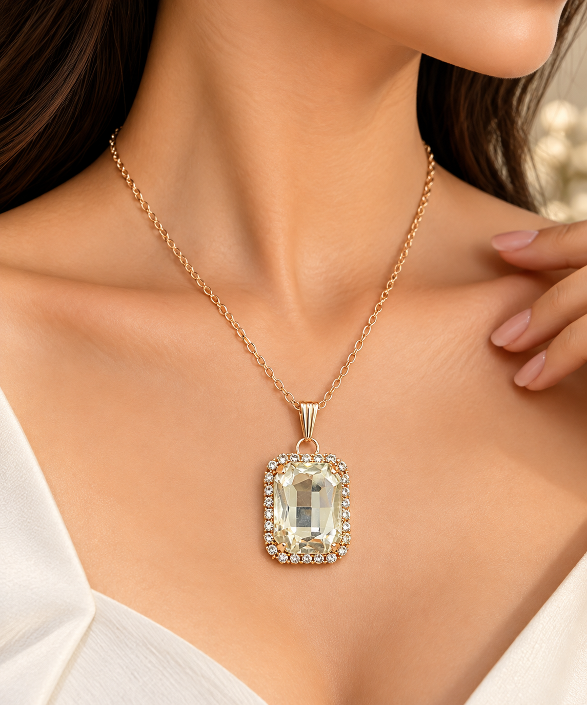 Elegant Rectangular Crystal Chain Pendant for Women | Gold Tone Pendant