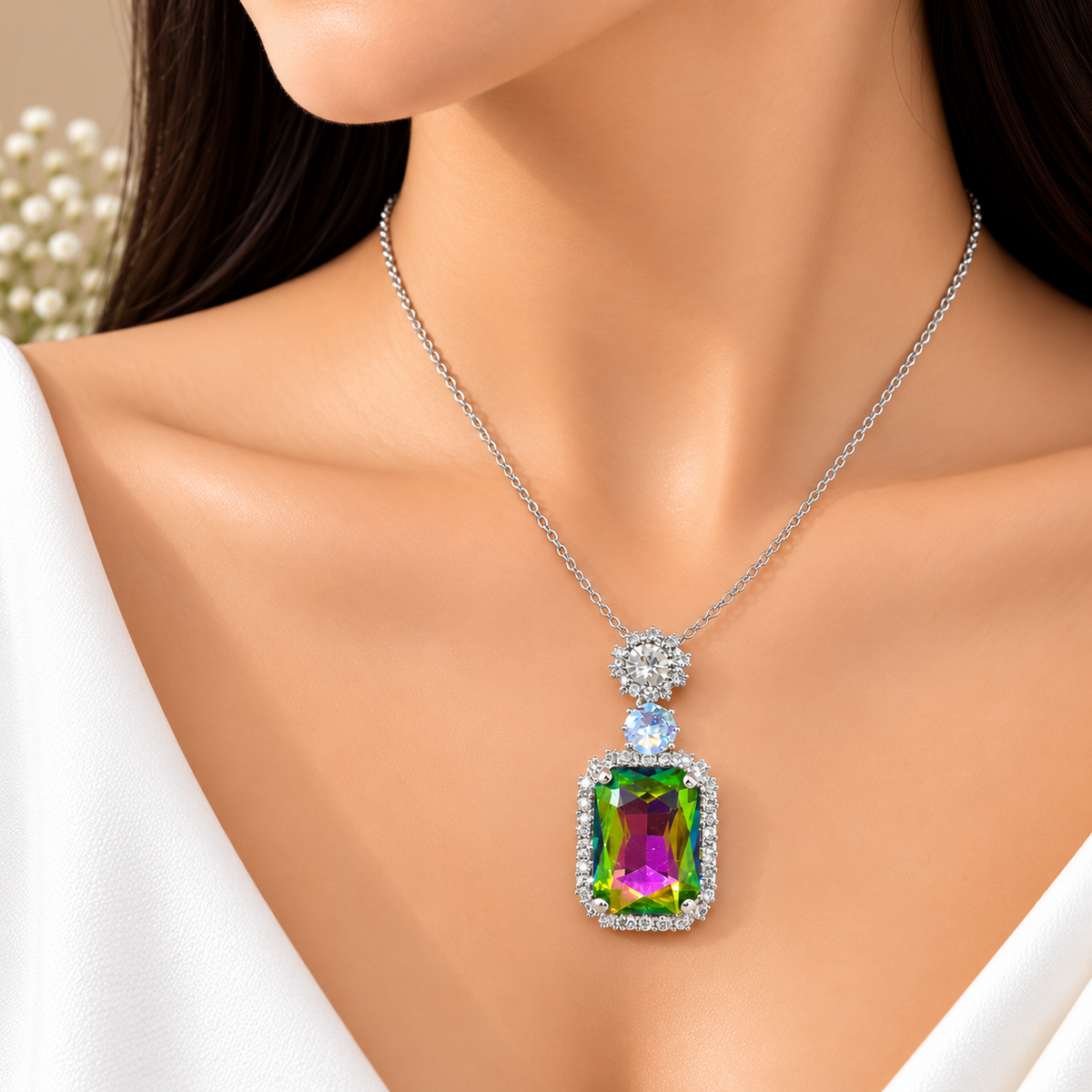 Multicolor Crystal Chain Pendant for Women | Elegant Pendant