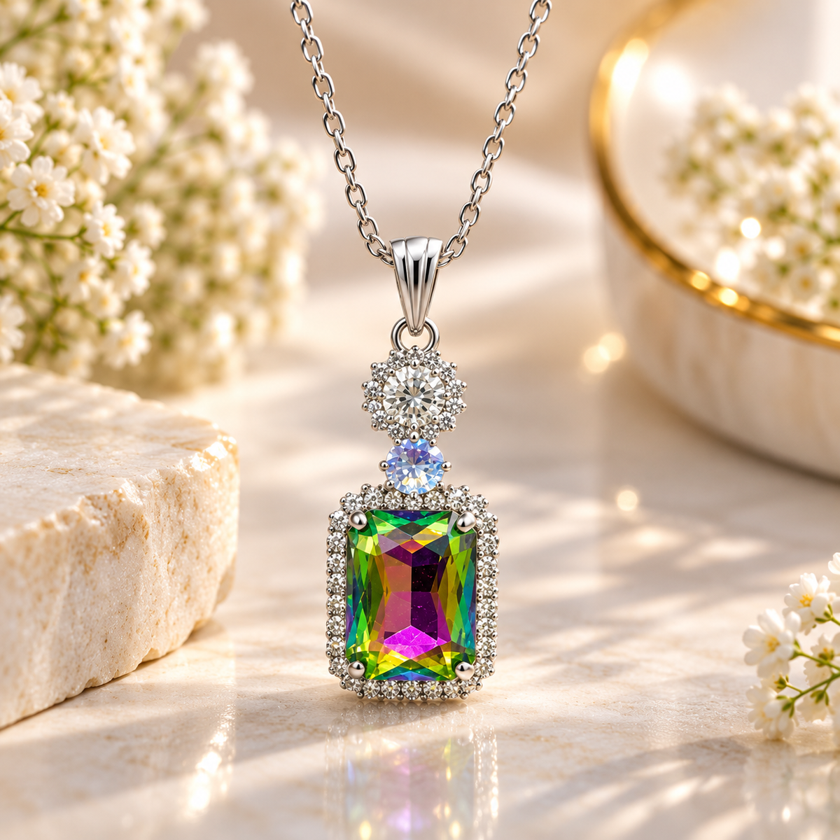 Multicolor Crystal Chain Pendant for Women | Elegant Pendant