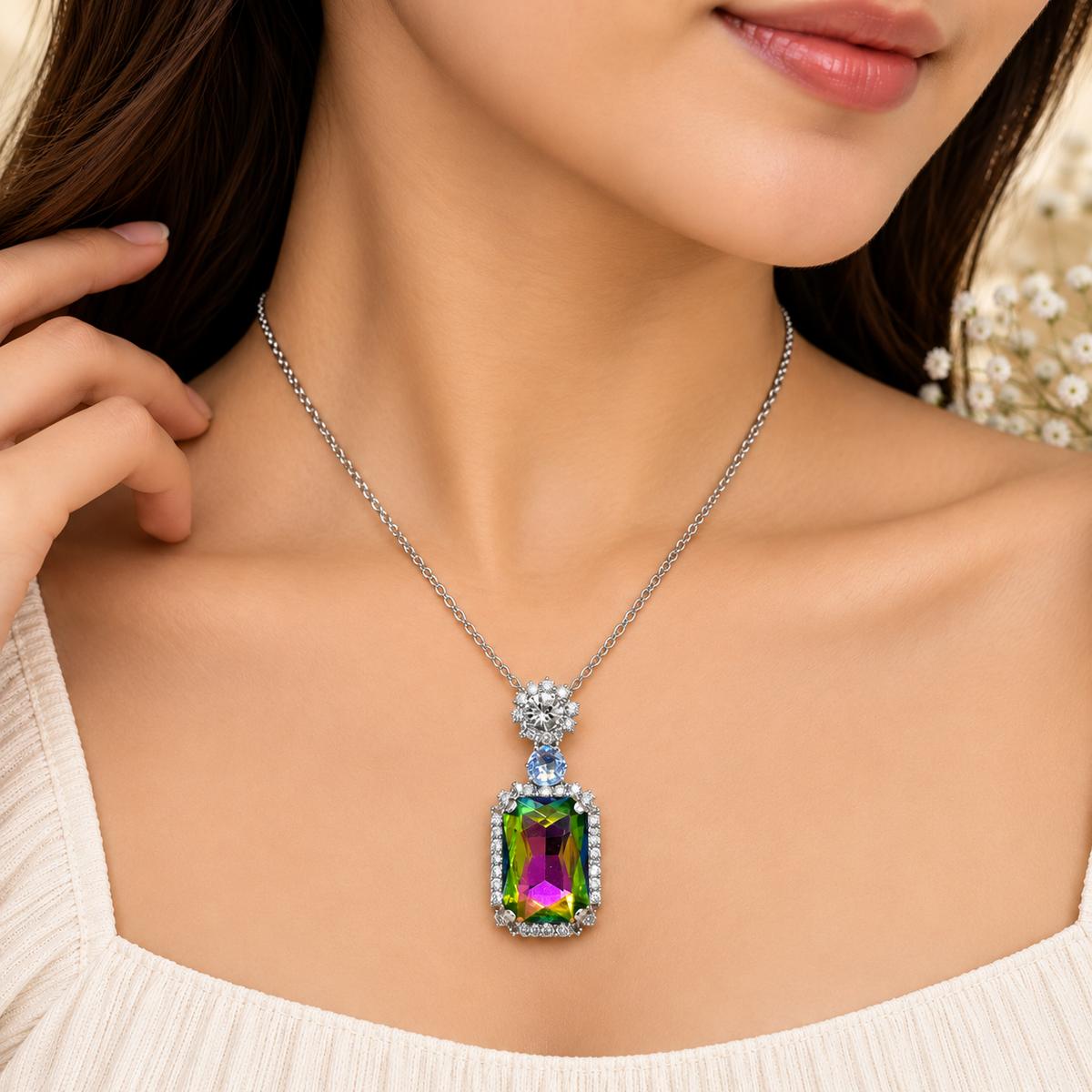Multicolor Crystal Chain Pendant for Women | Elegant Pendant