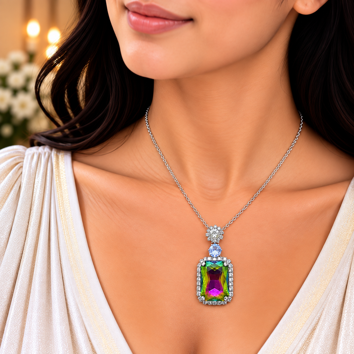Multicolor Crystal Chain Pendant for Women | Elegant Pendant