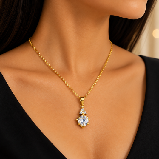 Elegant Gold CZ Pendant Necklace for Women | Dainty Sparkling Chain Necklace