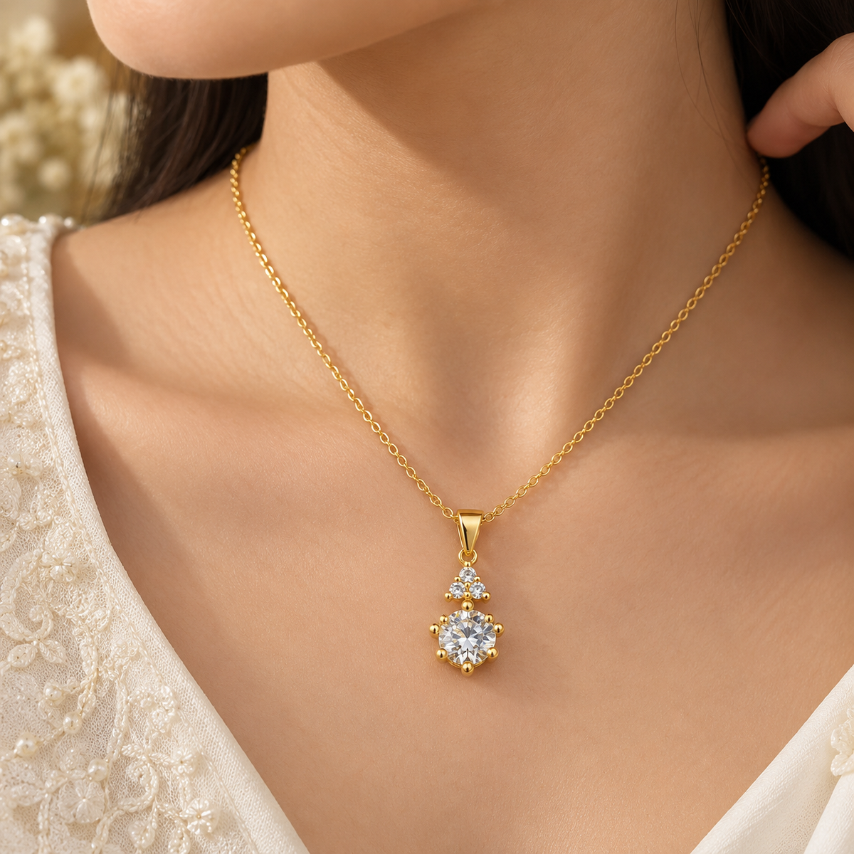 Elegant Gold CZ Pendant Necklace for Women | Dainty Sparkling Chain Necklace