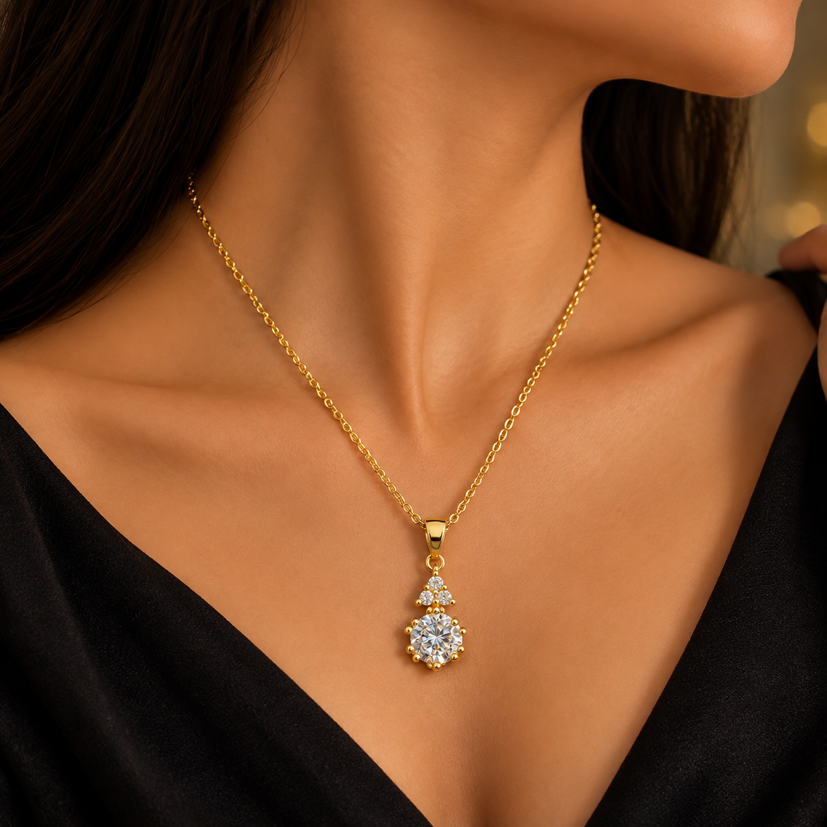 Elegant Gold CZ Pendant Necklace for Women | Dainty Sparkling Chain Necklace