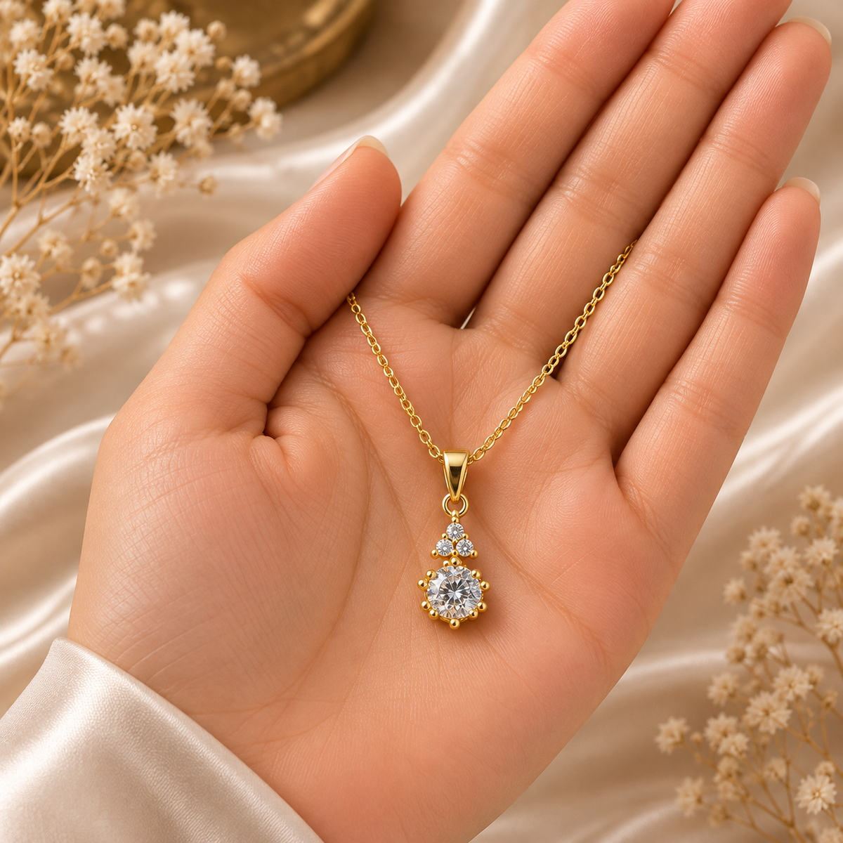 Elegant Gold CZ Pendant Necklace for Women | Dainty Sparkling Chain Necklace