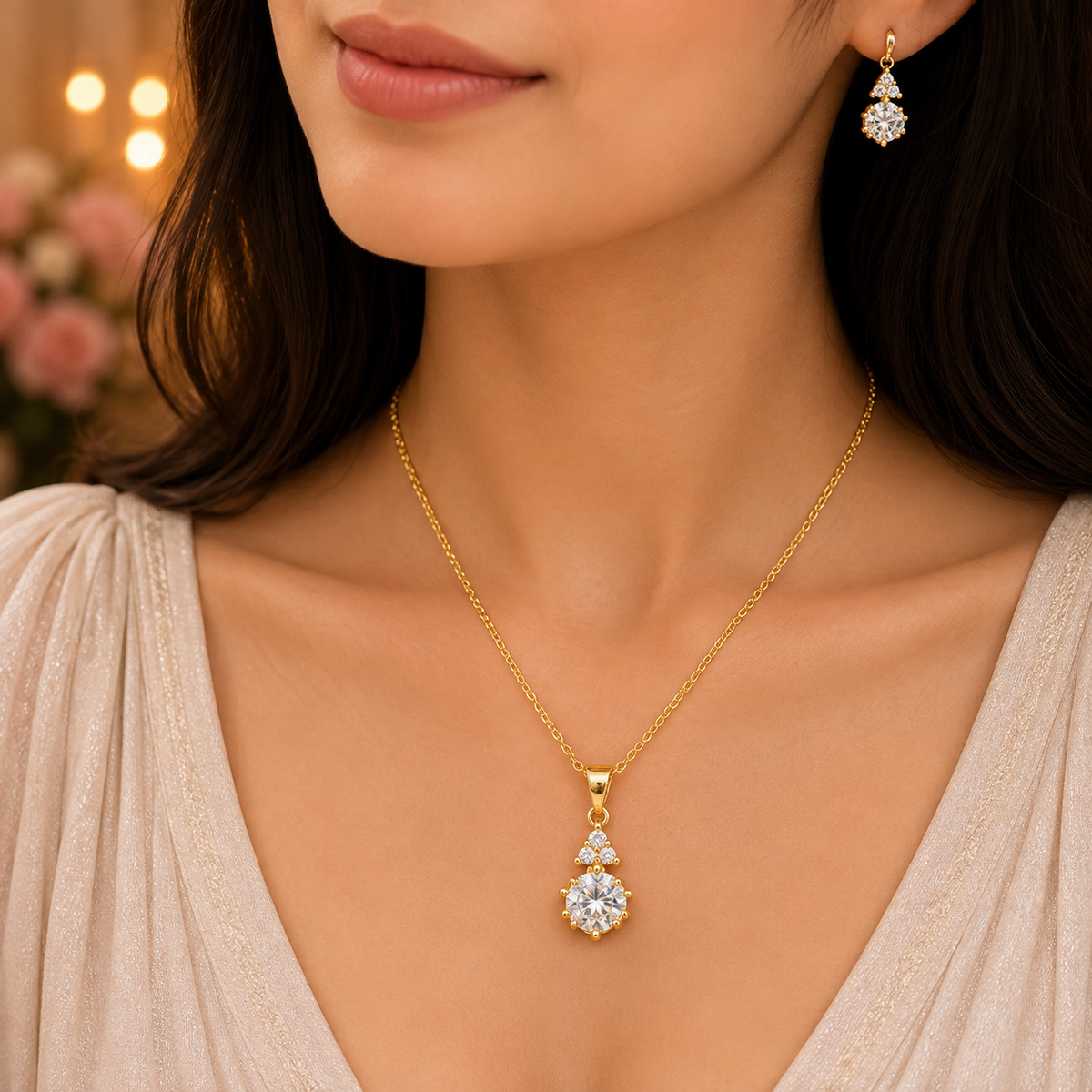 Elegant Gold CZ Pendant Necklace for Women | Dainty Sparkling Chain Necklace