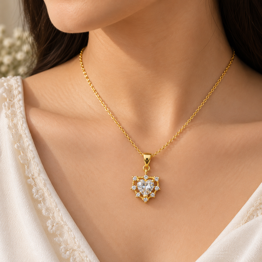 Elegant Heart Chain Pendant for Women | Gold Finish CZ Heart Pendant