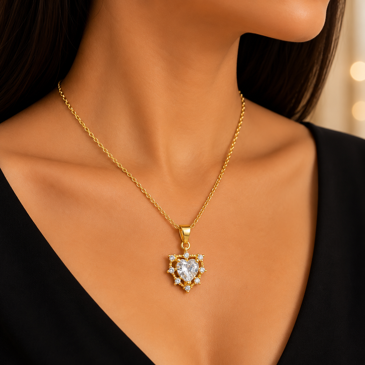 Elegant Heart Chain Pendant for Women | Gold Finish CZ Heart Pendant