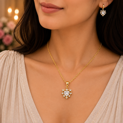 Elegant Heart Chain Pendant for Women | Gold Finish CZ Heart Pendant