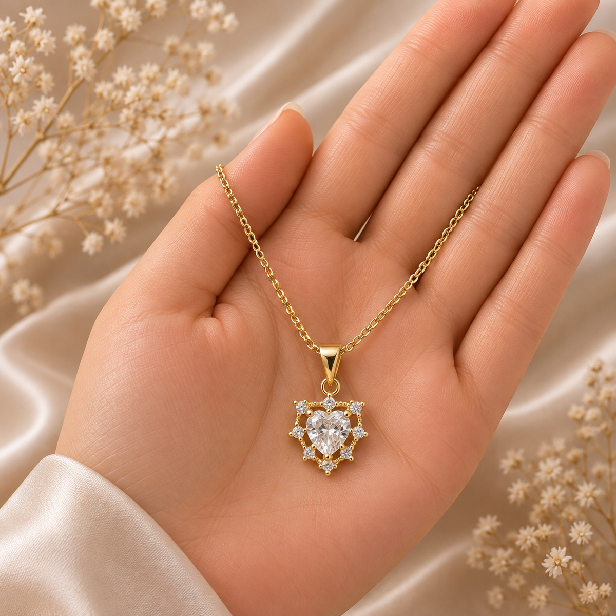 Elegant Heart Chain Pendant for Women | Gold Finish CZ Heart Pendant