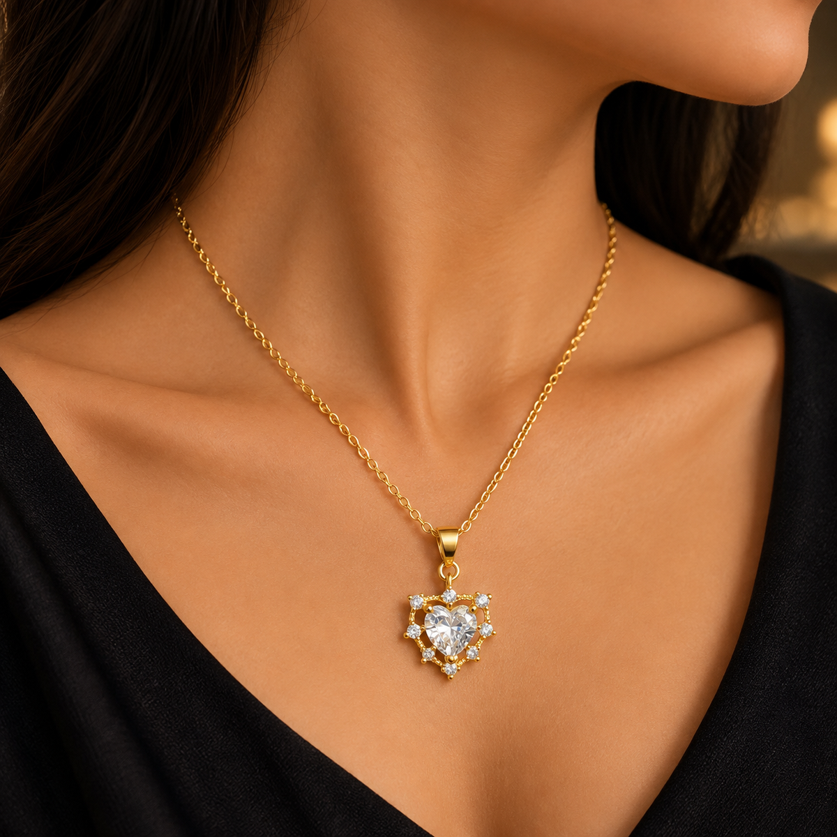 Elegant Heart Chain Pendant for Women | Gold Finish CZ Heart Pendant