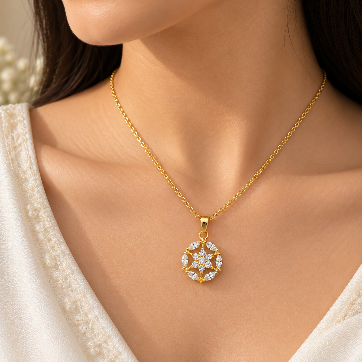 Elegant Gold Chain Pendant for Women | Floral Crystal Pendant