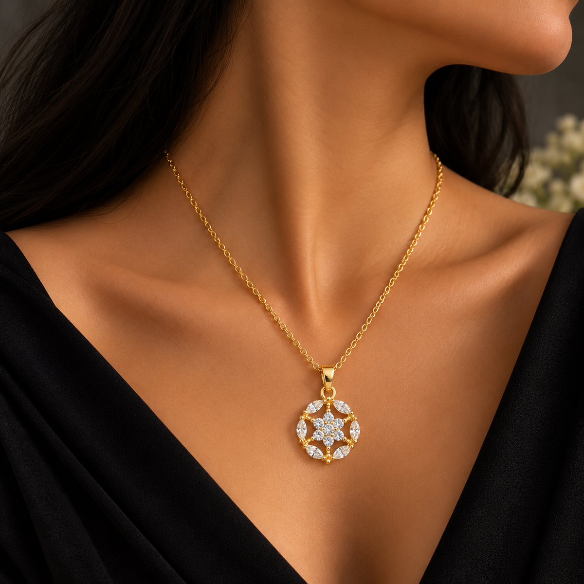 Elegant Gold Chain Pendant for Women | Floral Crystal Pendant