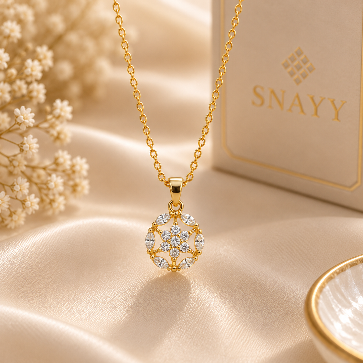 Elegant Gold Chain Pendant for Women | Floral Crystal Pendant