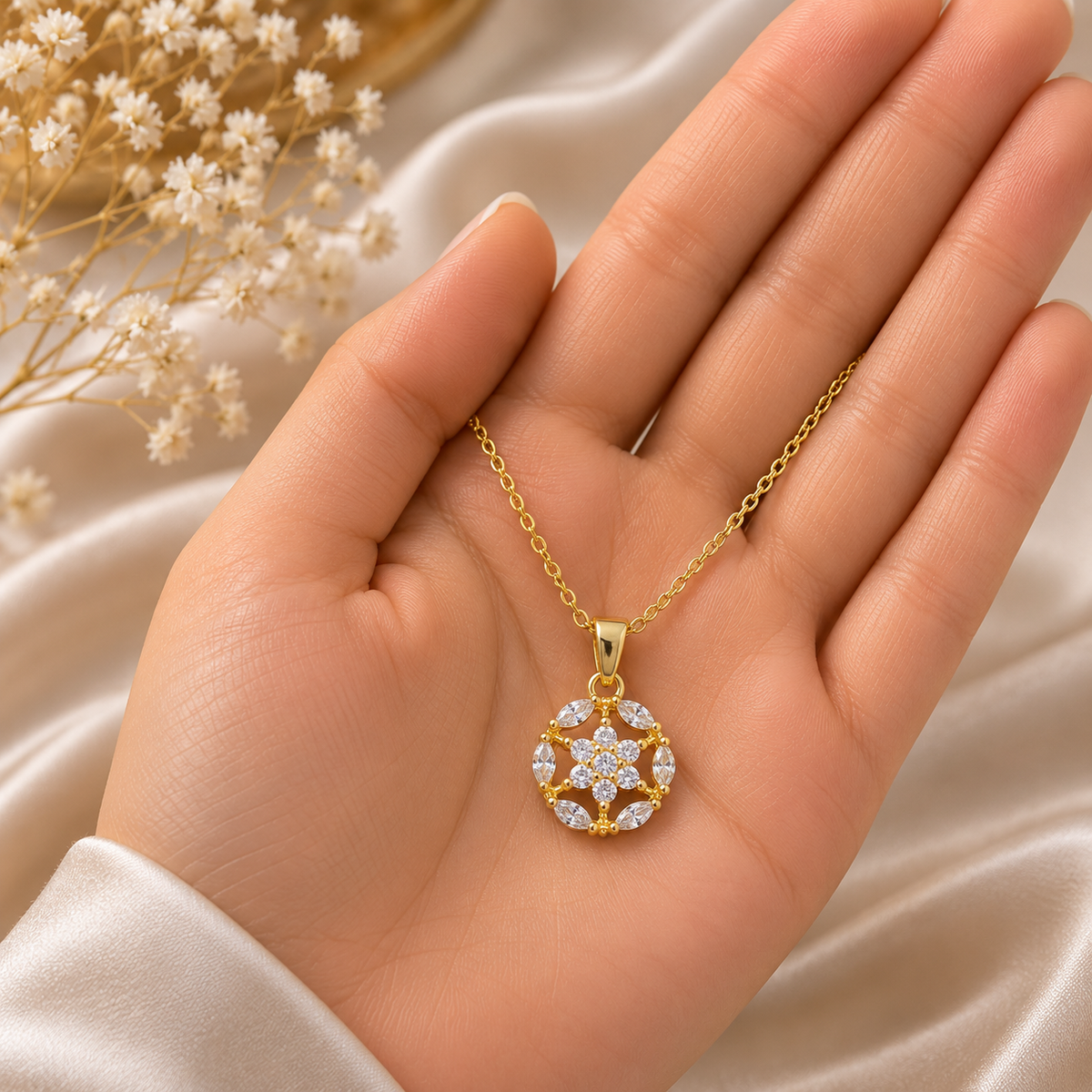 Elegant Gold Chain Pendant for Women | Floral Crystal Pendant