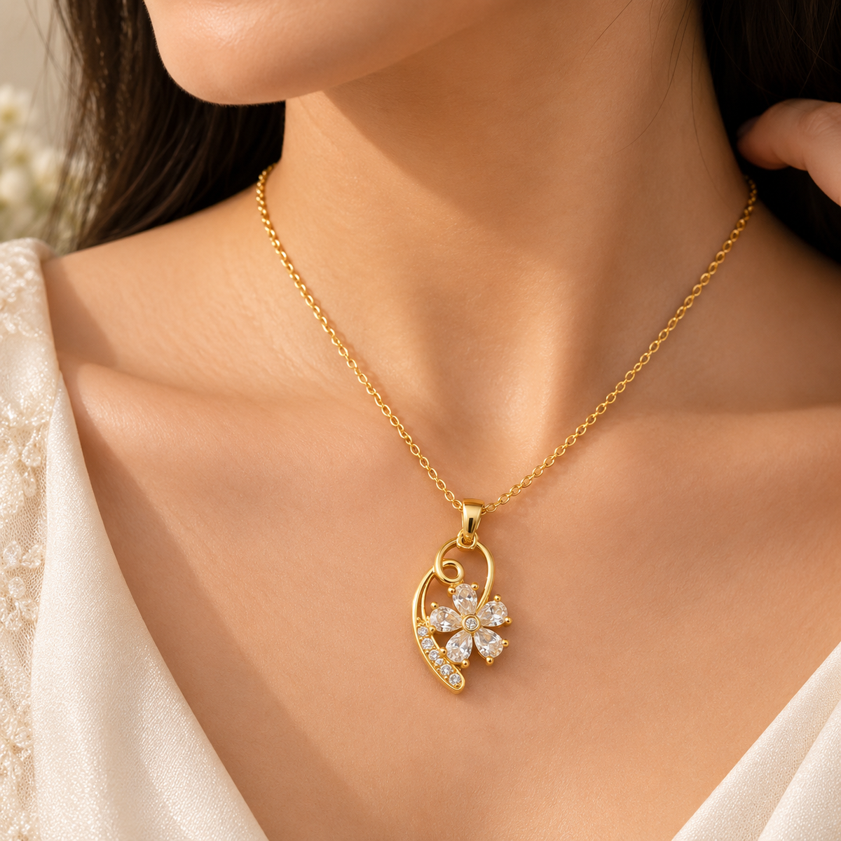 Elegant Gold Chain Pendant for Women | Floral Design Pendant