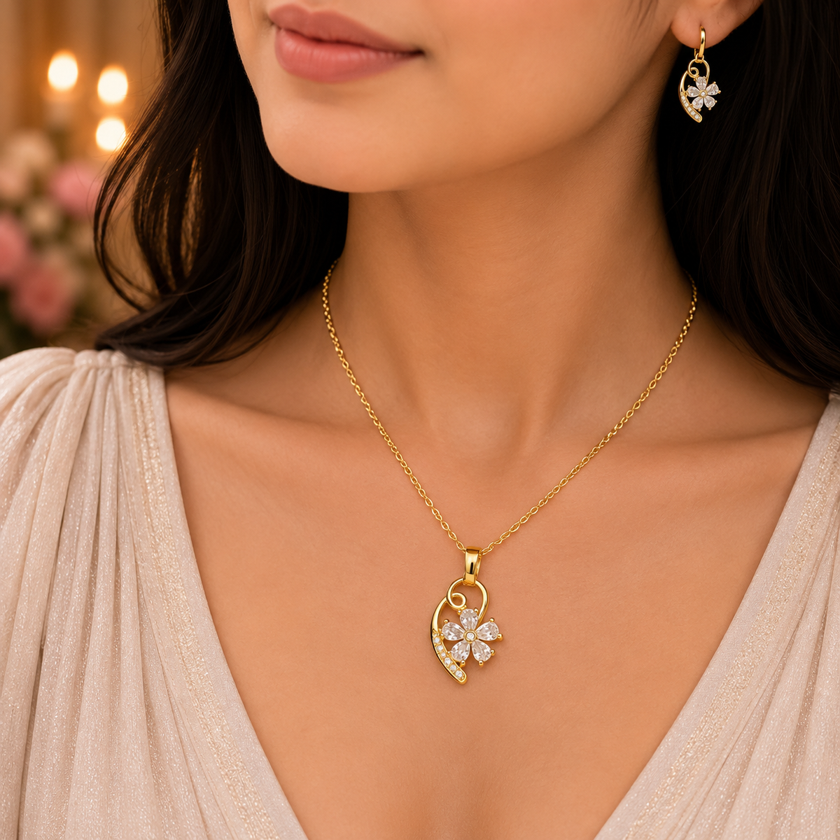 Elegant Gold Chain Pendant for Women | Floral Design Pendant