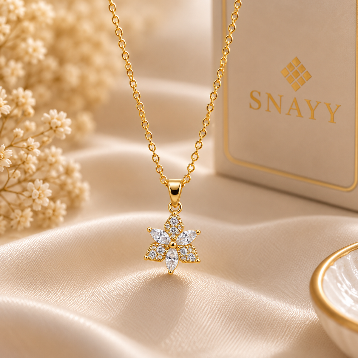 Elegant Floral Gold Chain Pendant for Women | Crystal Flower Pendant