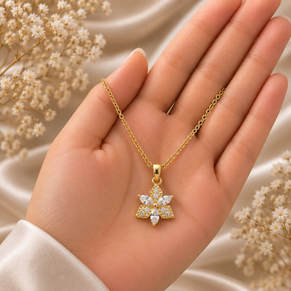 Elegant Floral Gold Chain Pendant for Women | Crystal Flower Pendant