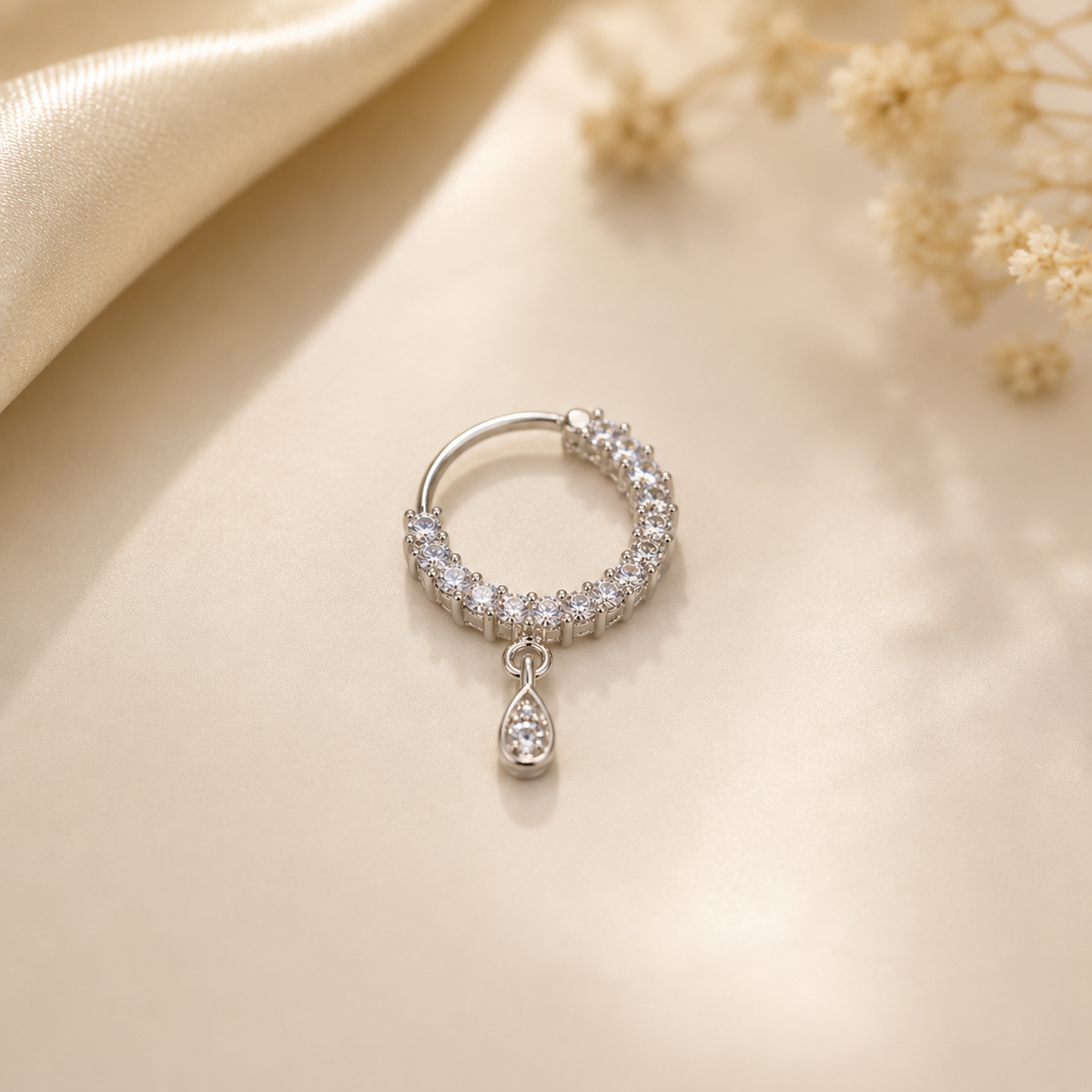 Elegant Crystal Crescent Nose Ring with Drop for Women