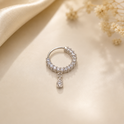Elegant Crystal Crescent Nose Ring with Drop for Women