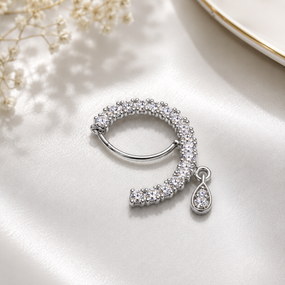 Elegant Crystal Crescent Nose Ring with Drop for Women