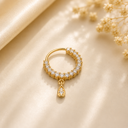 Elegant Gold Crystal Hoop Nose Ring with Drop for Women
