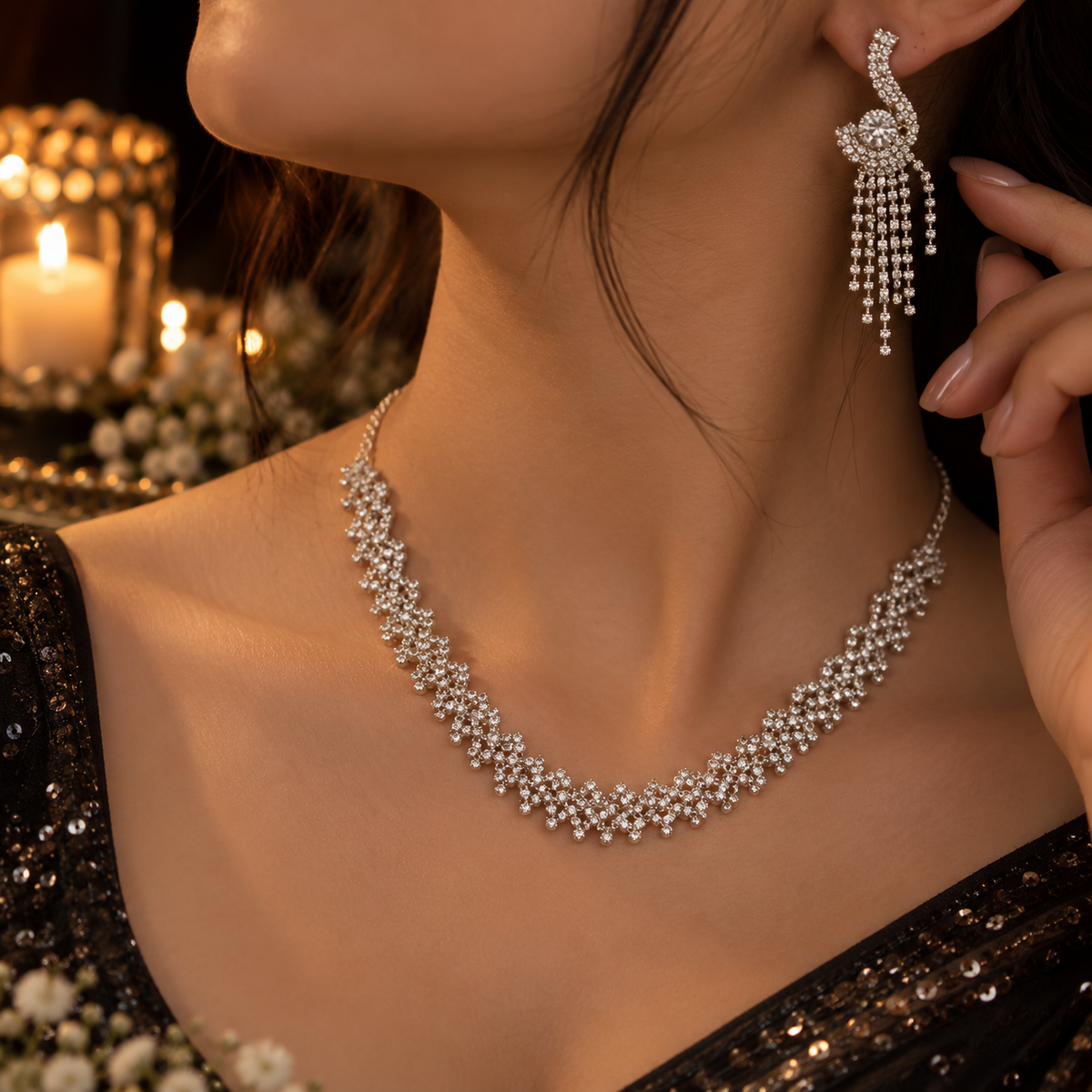 Diamond Look Necklace & Earrings Set – Elegant CZ Jewellery Set