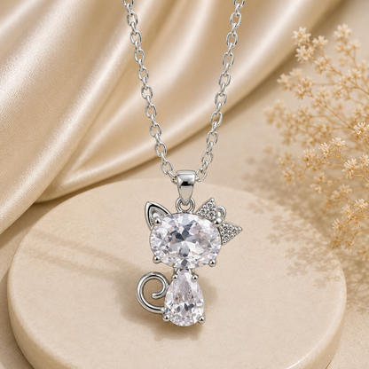 Silver Cat Pendant Necklace for Women