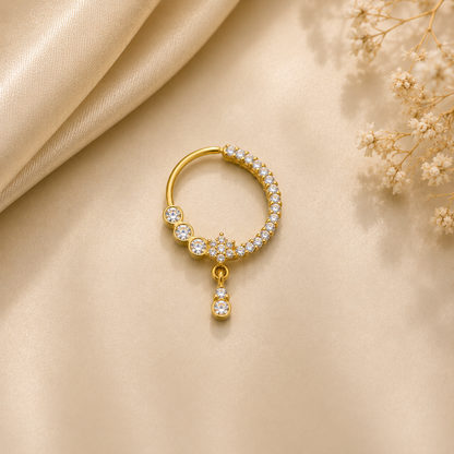 Elegant Gold Crystal Hoop Nose Ring with Drop for Women