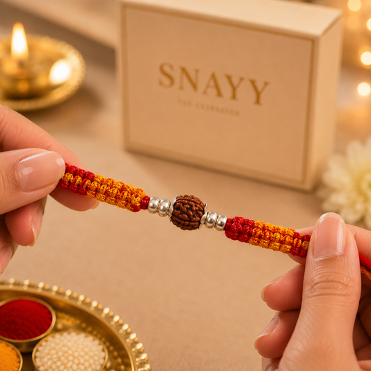Premium Rudraksha Rakhi with Silver Beads & Handwoven Thread