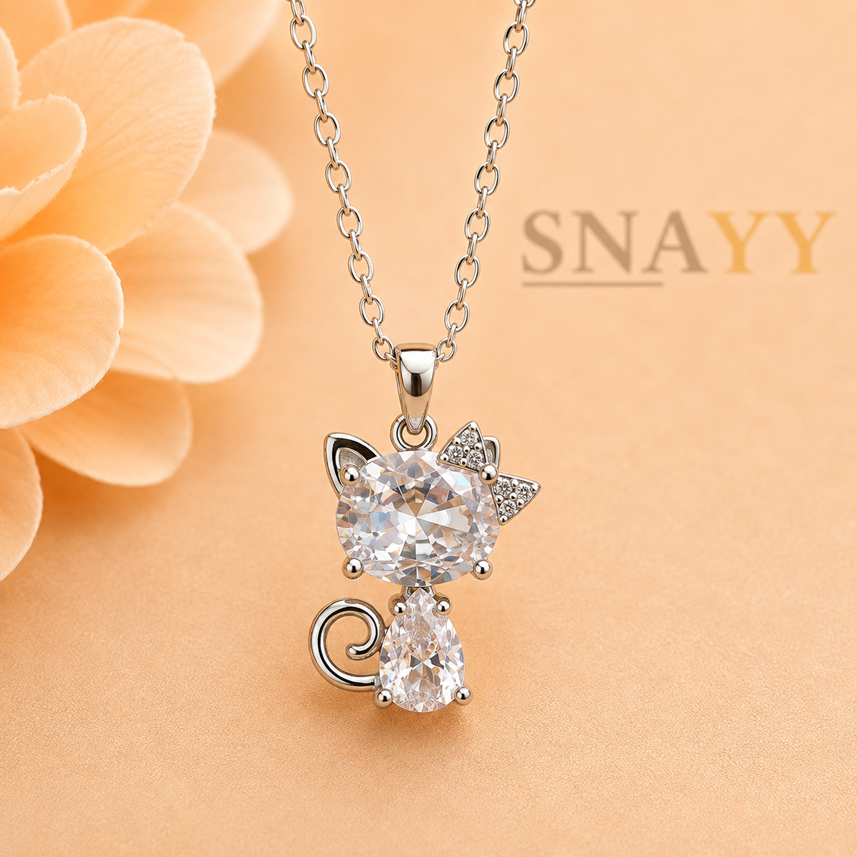 Silver Cat Pendant Necklace for Women
