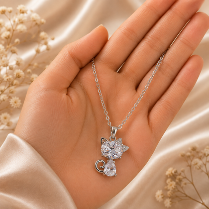 Silver Cat Pendant Necklace for Women