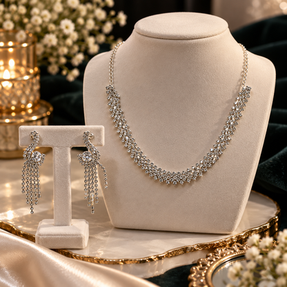 Diamond Look Necklace & Earrings Set – Elegant CZ Jewellery Set