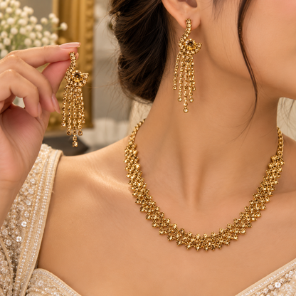 Golden CZ Stone Necklace & Earrings Set – Elegant Party Wear Jewellery