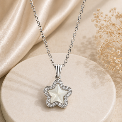 Silver Star Pendant Necklace and Earrings Set for Women