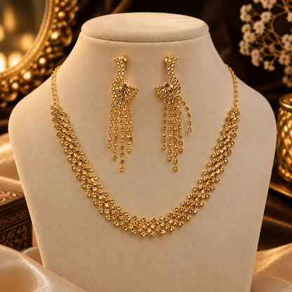 Golden CZ Stone Necklace & Earrings Set – Elegant Party Wear Jewellery