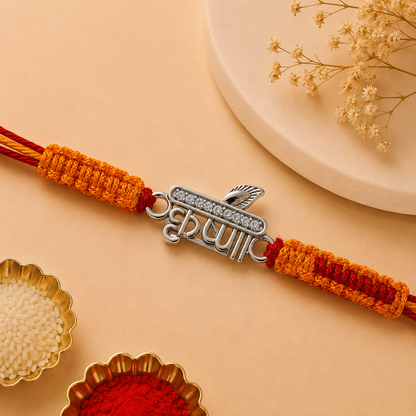 Premium Silver Krishna Rakhi with CZ Stones