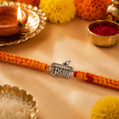 Premium Silver Krishna Rakhi with CZ Stones