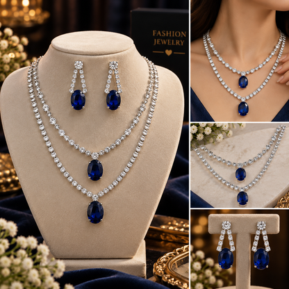 Royal Blue CZ Necklace & Earrings Set – Elegant Party Wear Jewellery Set for Women