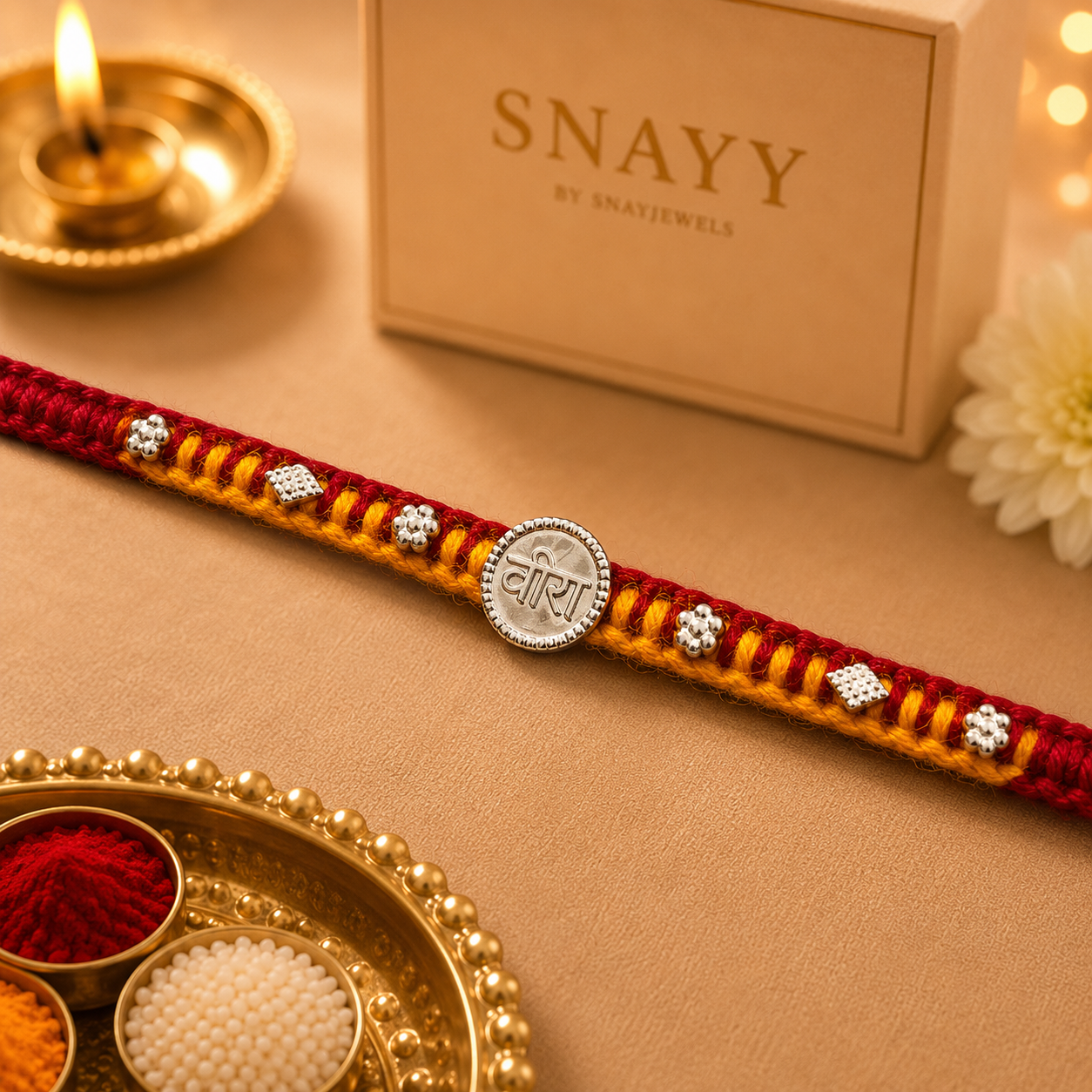 Veera Designer Rakhi with Silver Finish | Premium Brother Rakhi